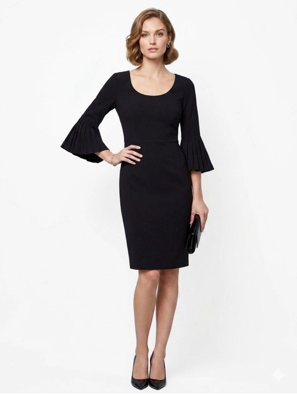Donna Karen NY BLACK LABEL 3/4 Bell-Sleeve Sheath Dress Black  Size 8